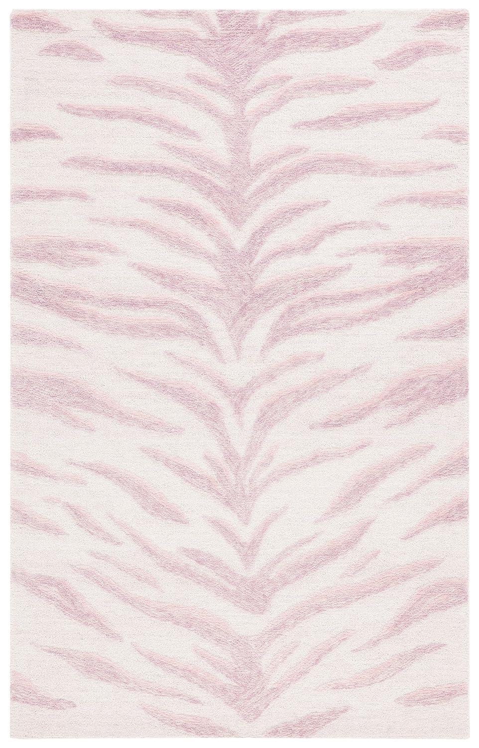 Handmade Tufted Pink/Ivory Wool 4' x 6' Rectangular Rug