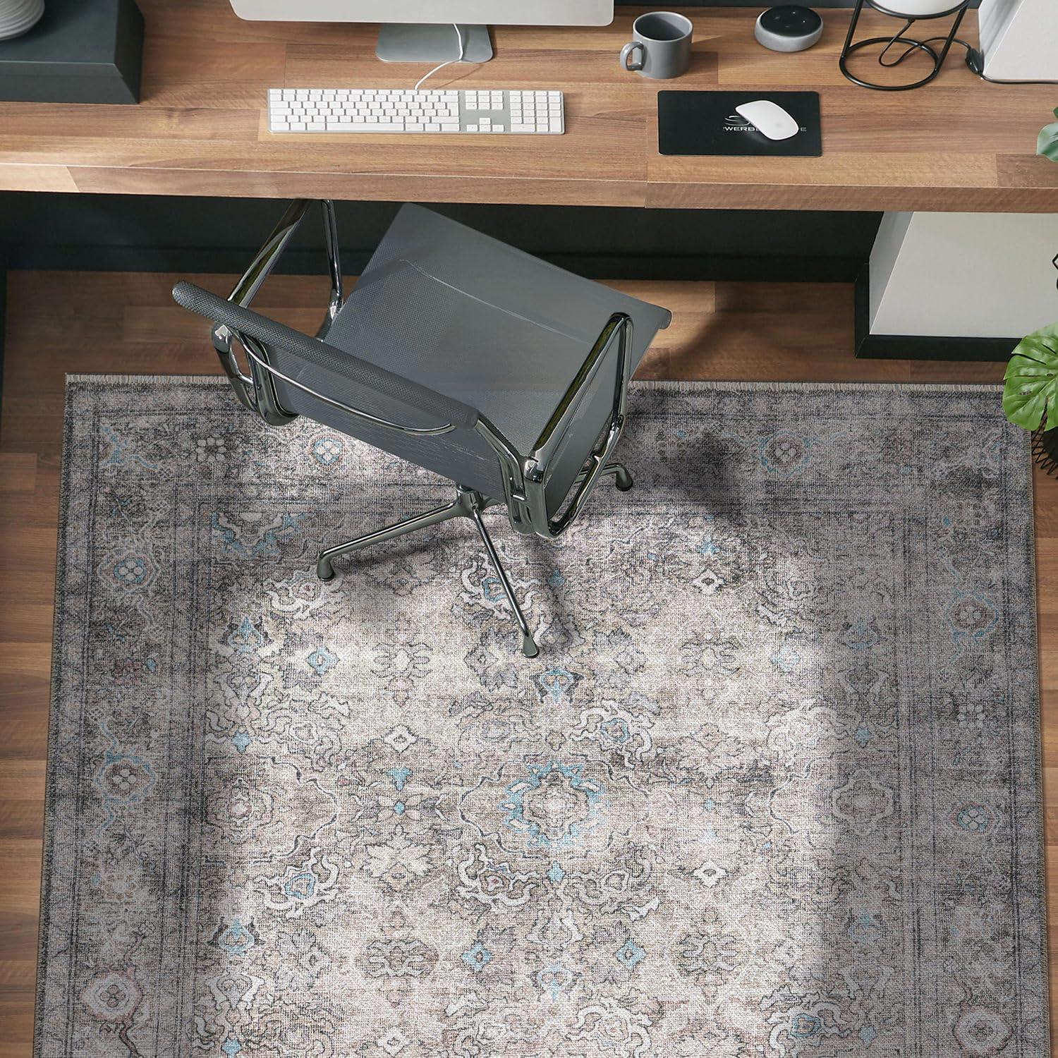World Rug Gallery Transitional Distressed Vintage Machine Washable Area Rug- OLIVE 5' X 7'