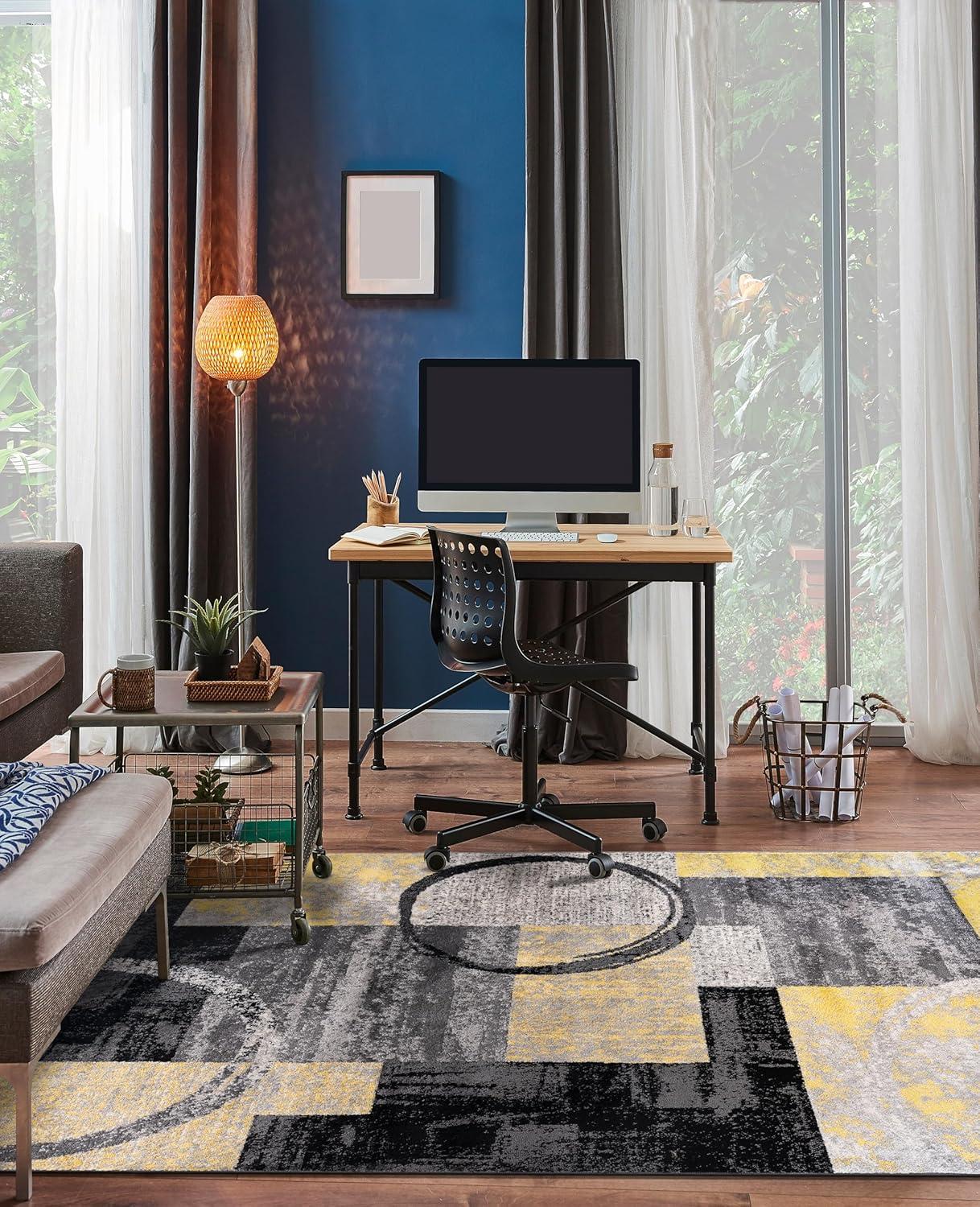 World Rug Gallery Abstract Circle Yellow 7'10"x10'2" Area Rug