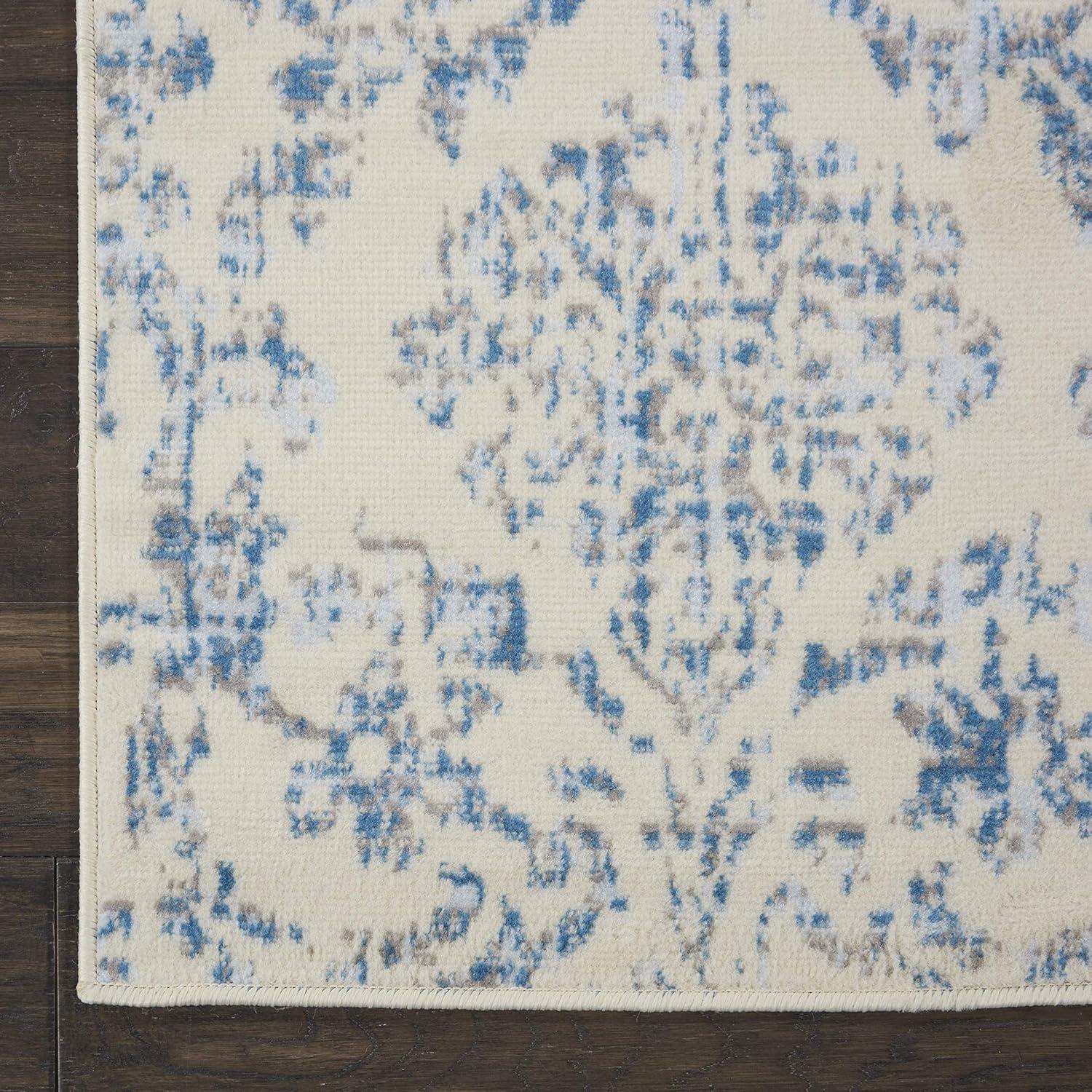 Jubilant JUB09 Area Rug Farmhouse Vintage Damask By Nourison Ivory Blue 3' x 5'