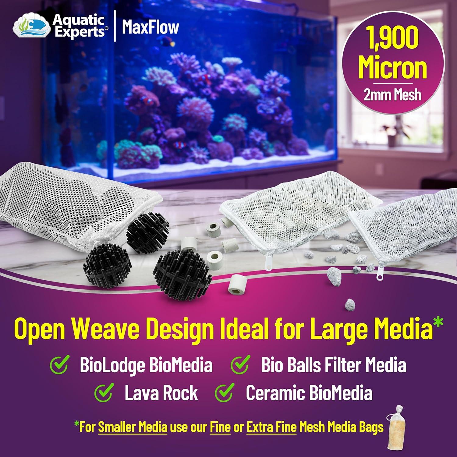 Aquatic Experts - Durable MaxFlow Mesh Media Filter Bags with Zipper for Large Filter Media 4 Pack, 4 pack, 5" x 9"