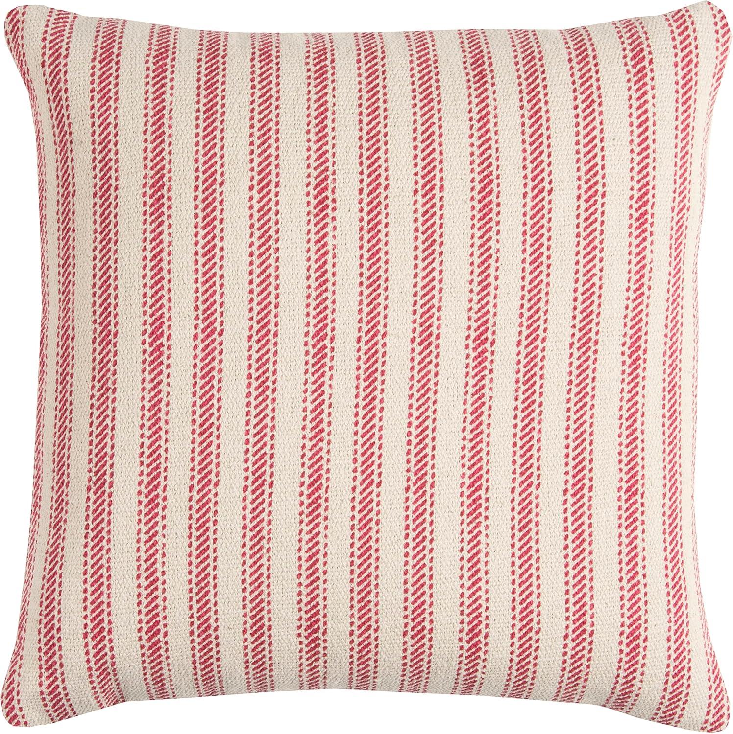 20"x20" Oversize Ticking Striped Square Throw Pillow Red - Rizzy Home: Cotton Canvas, Indoor Decorative Cushion with Zipper