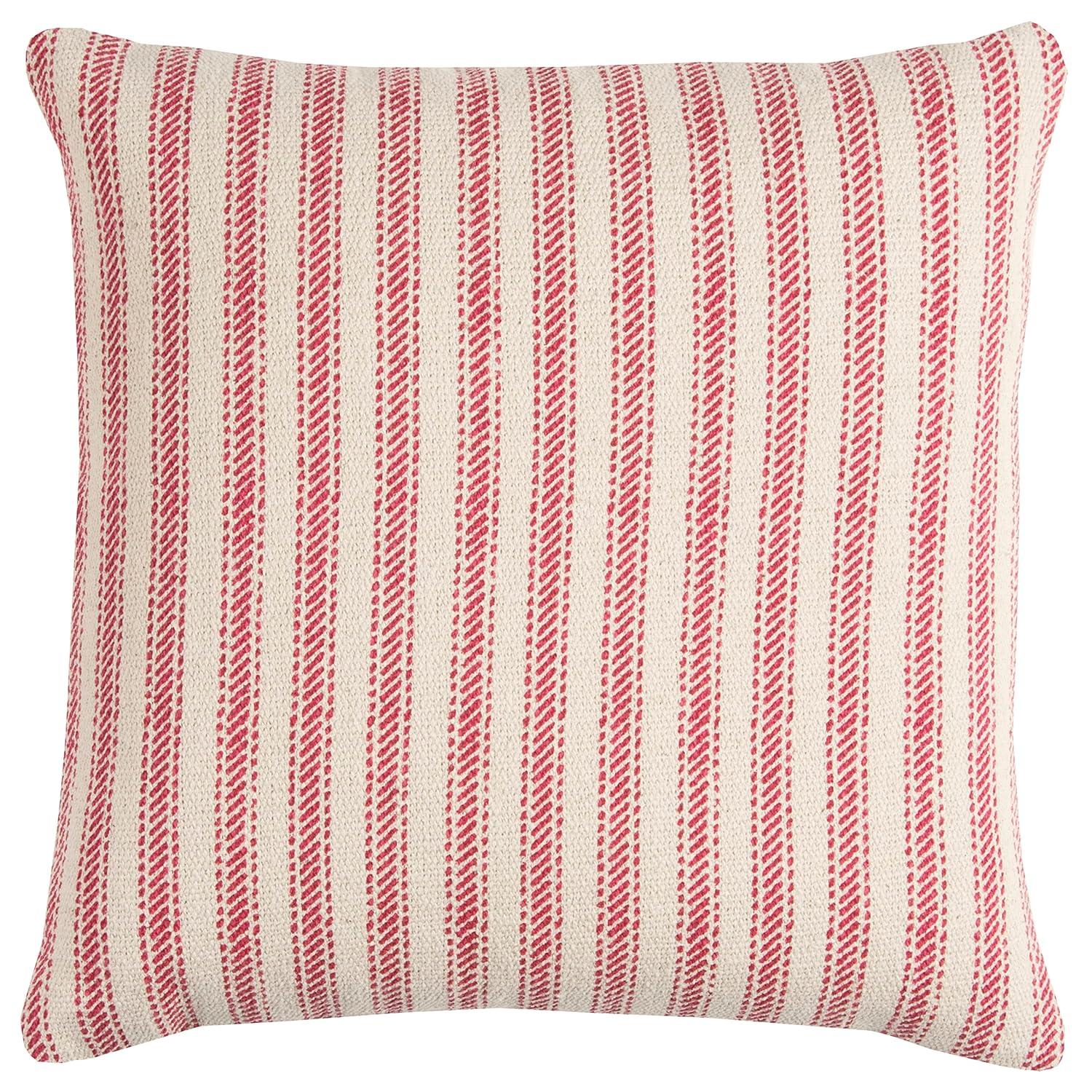 20"x20" Oversize Ticking Striped Square Throw Pillow Red - Rizzy Home: Cotton Canvas, Indoor Decorative Cushion with Zipper