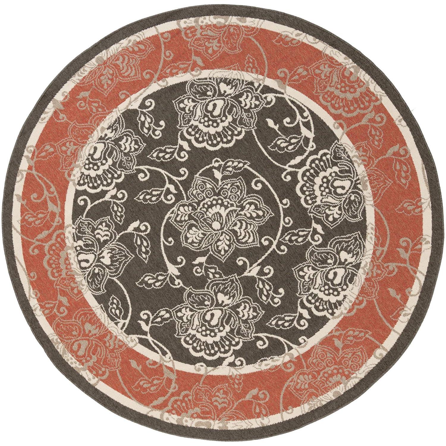 Modern Round 7'3" Black Synthetic Low Pile Area Rug