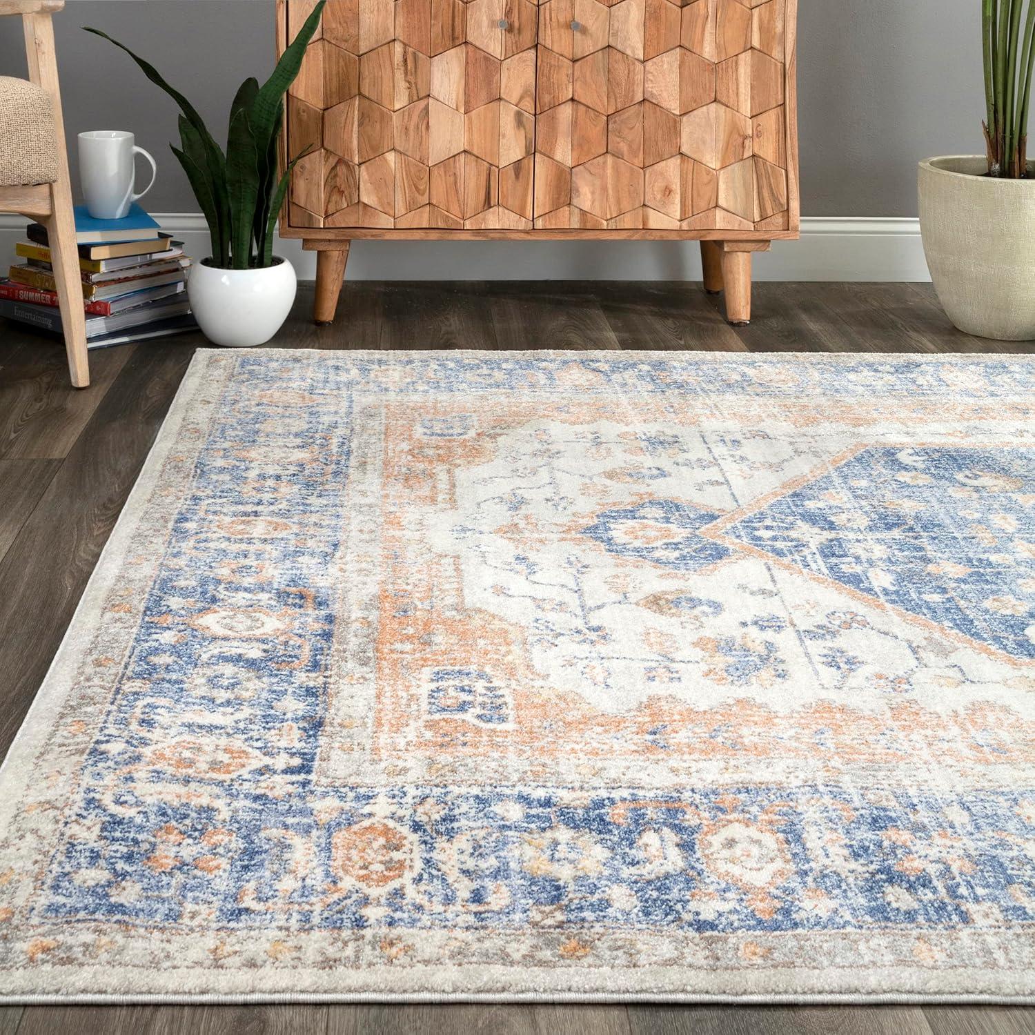 Nuloom Jacquie Oriental/Persian 8x11 Indoor Area Rug for Living Room Bedroom Dining Room Kitchen, Blue/Ivory