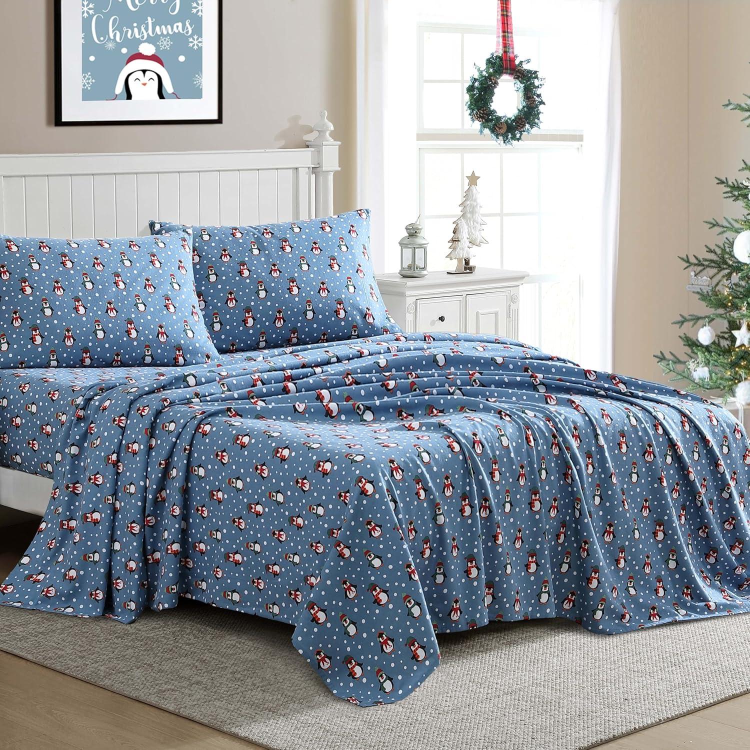 Winter Nights Cotton Flannel Sheet Set, Twin, Penguins