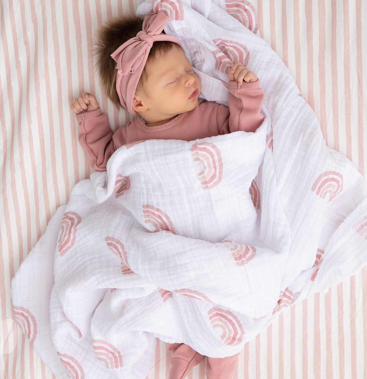 Ely's & Co. Baby Fitted Waterproof Crib Sheet  100% Combed Jersey Cotton  Mauve Pink Stripes & Splash 2 Pack