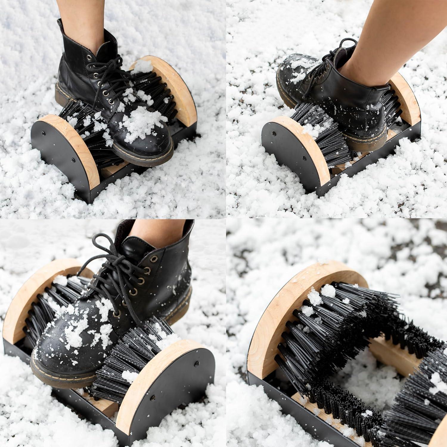 Gardenised Heavy-Duty Metal & Wooden Base Shoe Cleaner & Boot Scraper, Portable or Floor-Mounted Scrubbing Brush, Removes Mud, Snow and Sand, Wooden