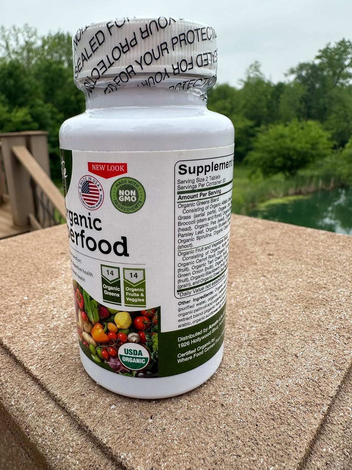 Organic Superfood Greens Fruits and Veggies Complex - Dietary Supplement with 14 Greens and 14 Fruits & Vegetables with Alfalfa Rich in Antioxidant Organic Ingredients Non-GMO 60 Capsules