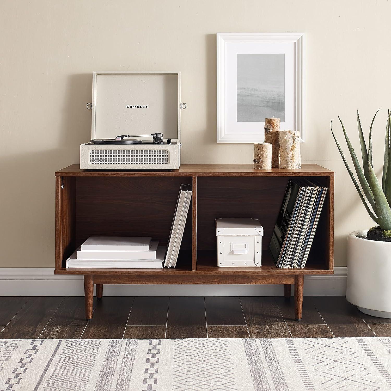 Liam Mid-Century Walnut Record Storage Console - 45in