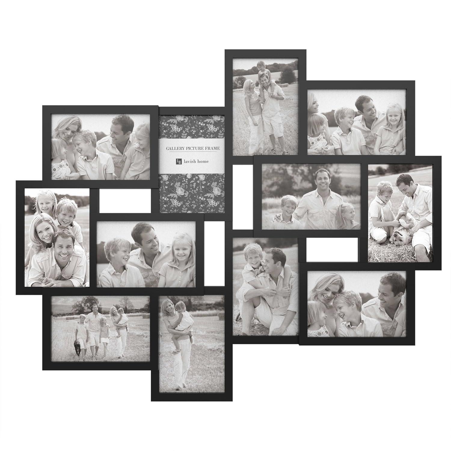 12-Photo Picture Frame Collage - Multi-Picture Wall-Mounted Display Gallery with 12 Openings for 4x6-Inch Photos or Pictures by Lavish Home (Black)