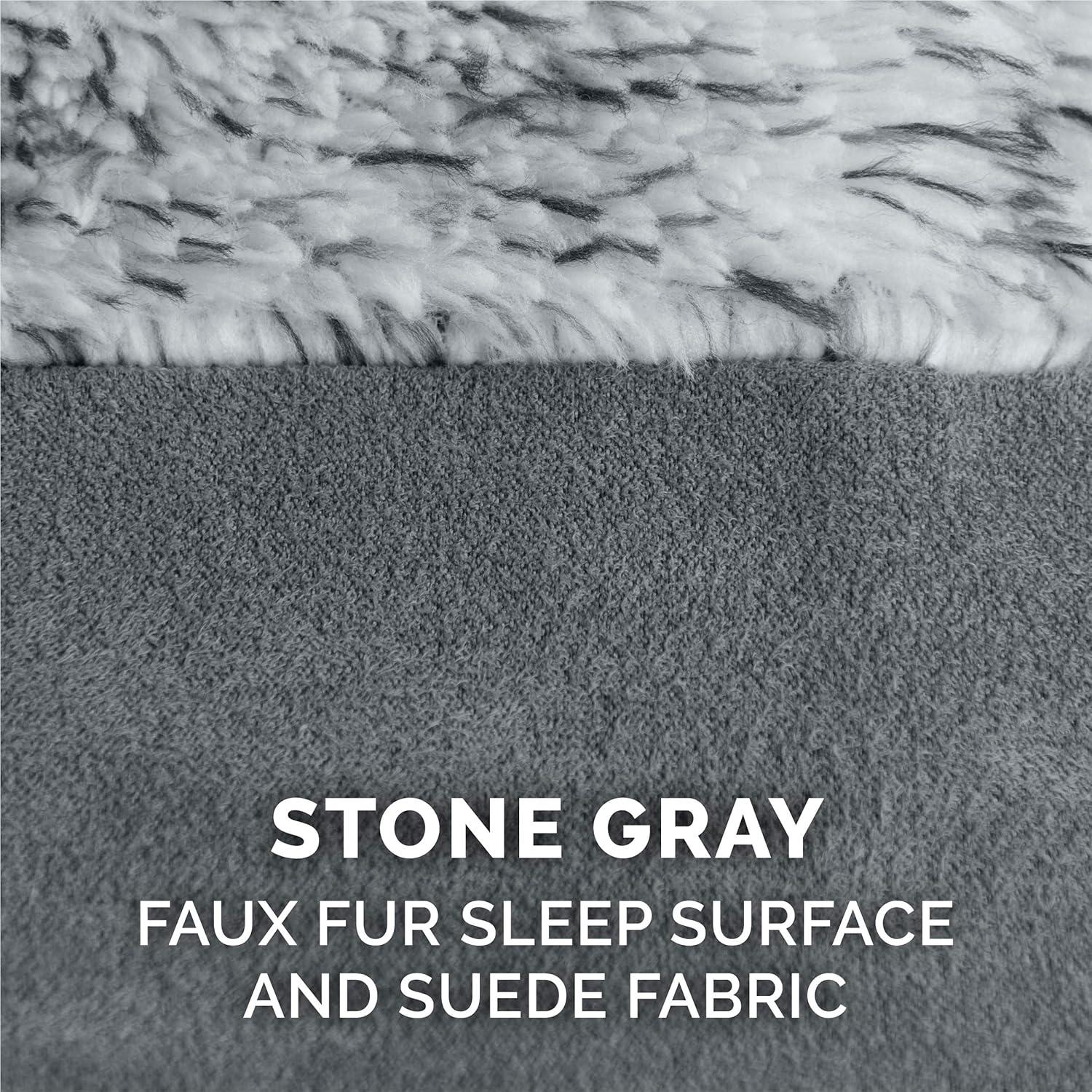 FurHaven Two-Tone Faux Fur & Suede Deluxe Chaise Lounge Orthopedic Sofa Dog Bed - Jumbo, Stone Gray