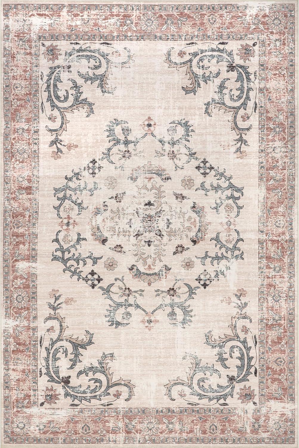 Layna Gray and Pink Machine Washable Vintage Area Rug