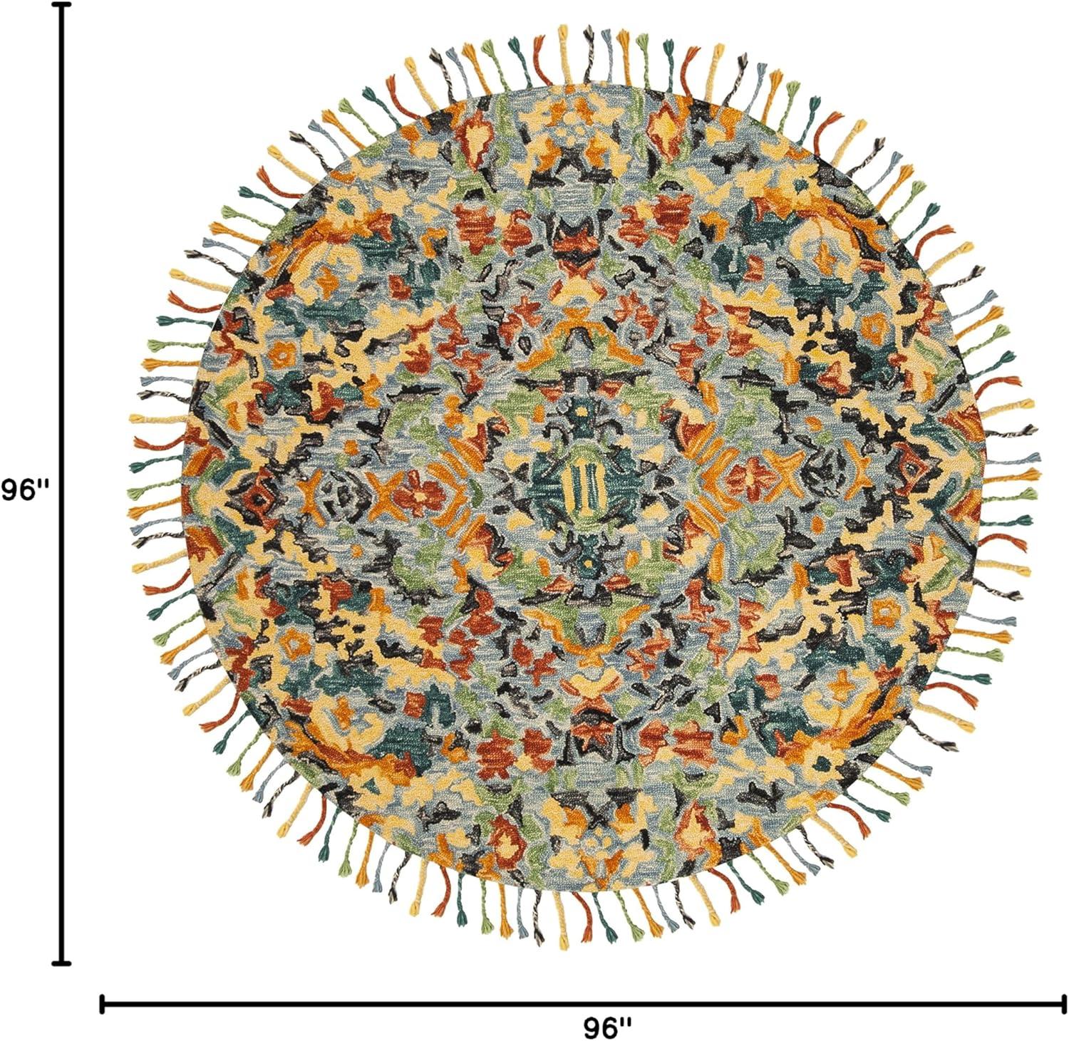 SAFAVIEH Blossom Everitt Floral Wool Fringed Area Rug, Blue/Multi, 8' x 8' Round