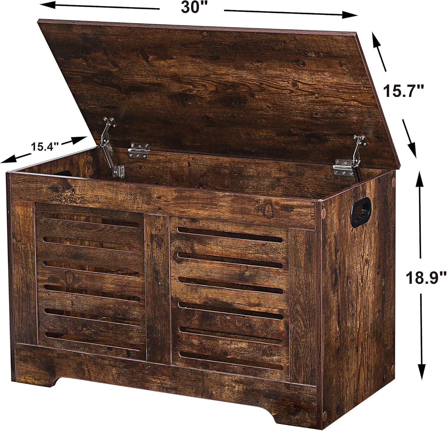 Rustic Brown Wooden Flip-Top Storage Chest with Safety Hinges