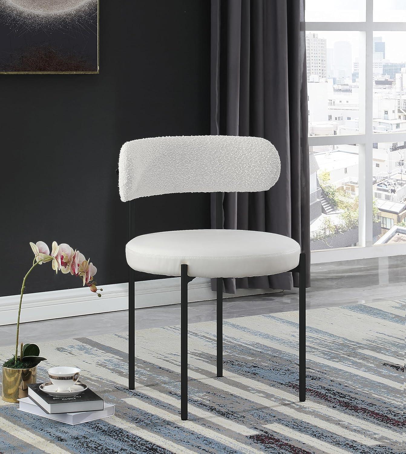 Beacon Cream Boucle Fabric Dining Chair with Black Metal Frame, Set of 2