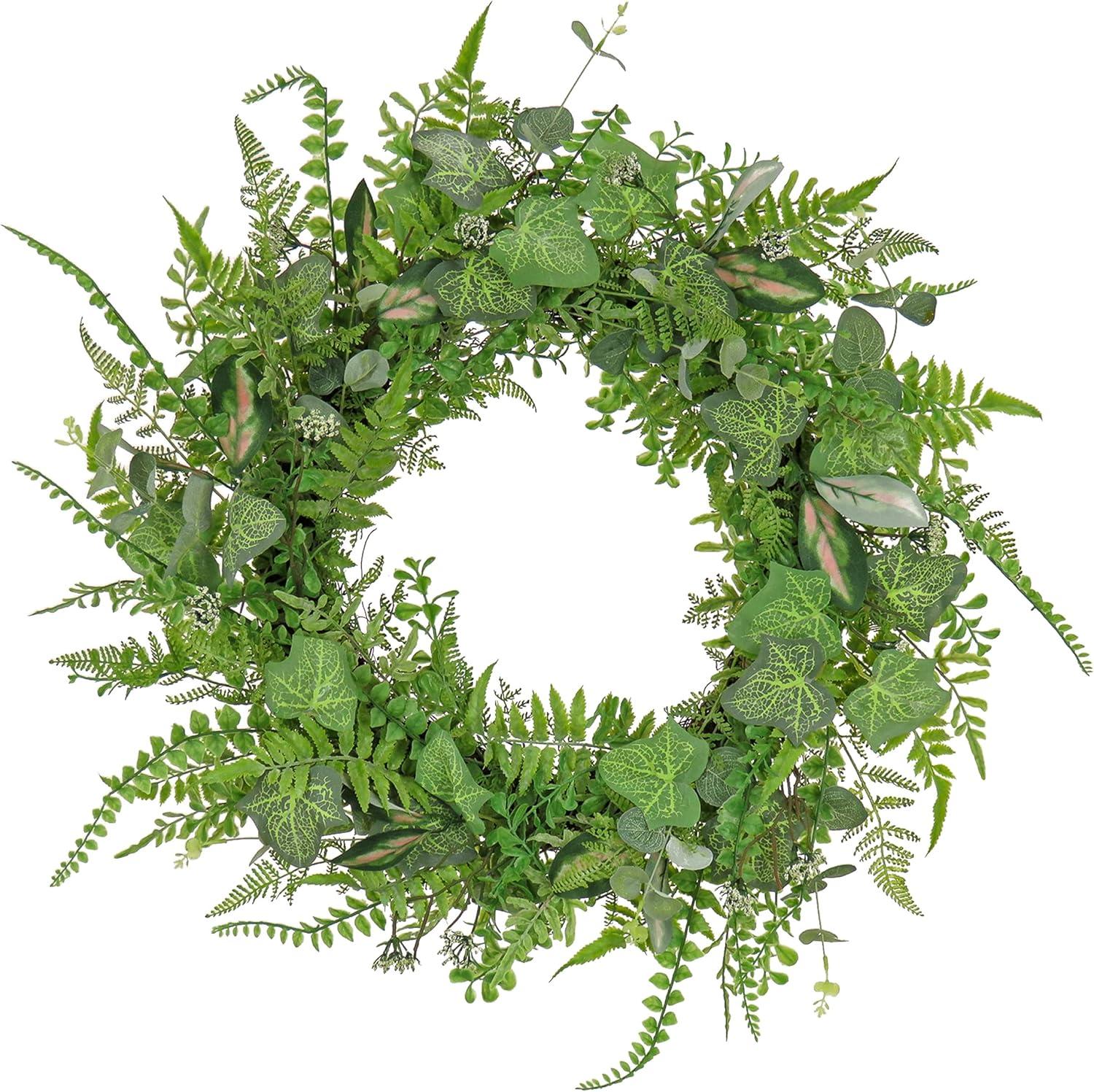 26" Artificial Mixed Leaf Greenery Woven Branch Base Wreath - National Tree Company