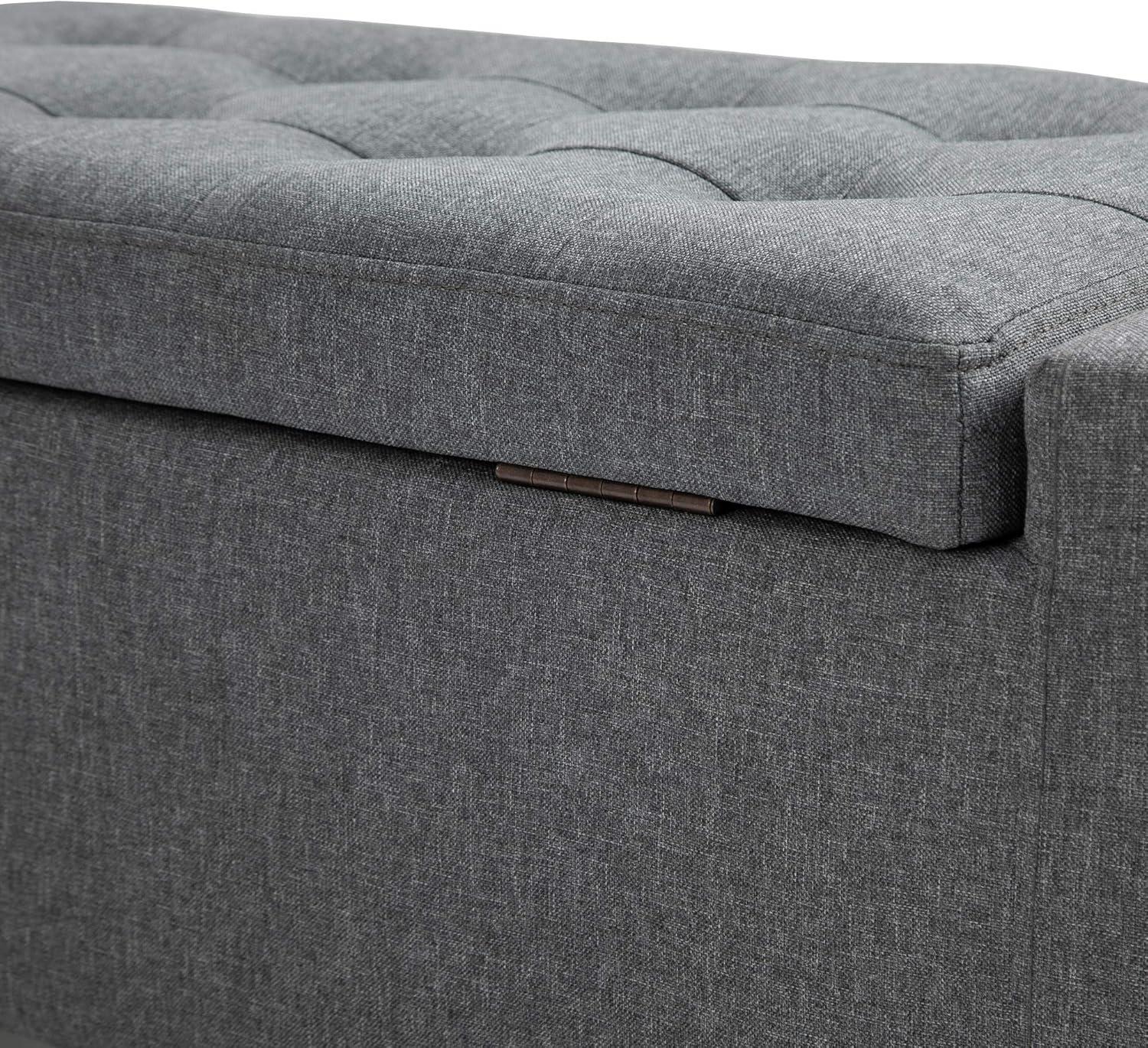 Gray Linen Upholstered Storage Bench with Lift Top