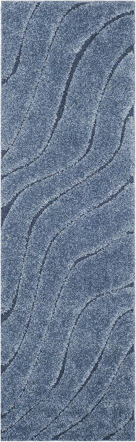 Florida Shag SG472 Power Loomed Indoor Runner Rug - Light Blue/Blue - 2'3"x9' - Safavieh
