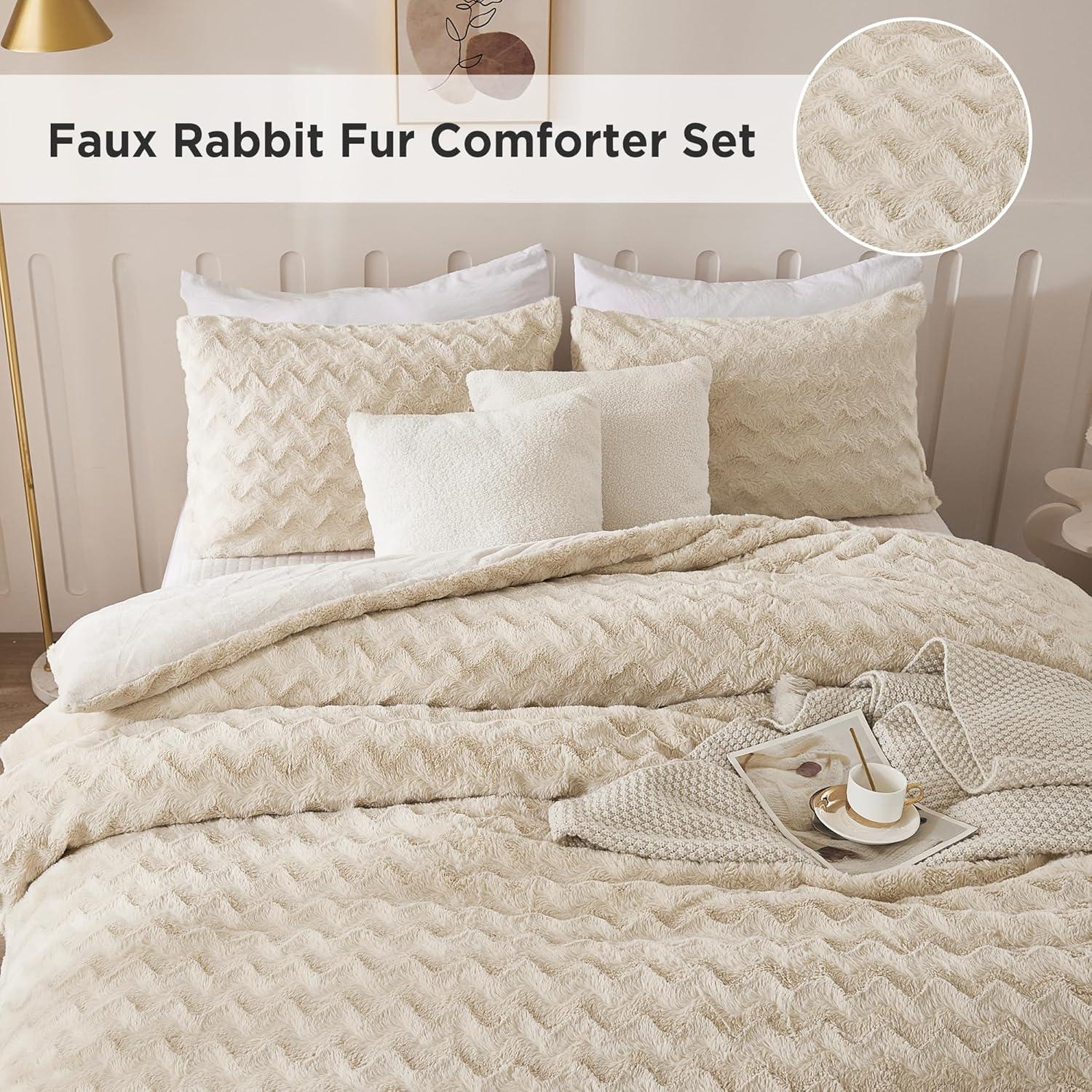 Andency Pink Faux Fur Comforter Set Full, 3 Pieces Fleece Fuzzy Shaggy Plush Sherpa Bedding Set for Women Girls, Fluffy Soft Warm Bed Set for Winter