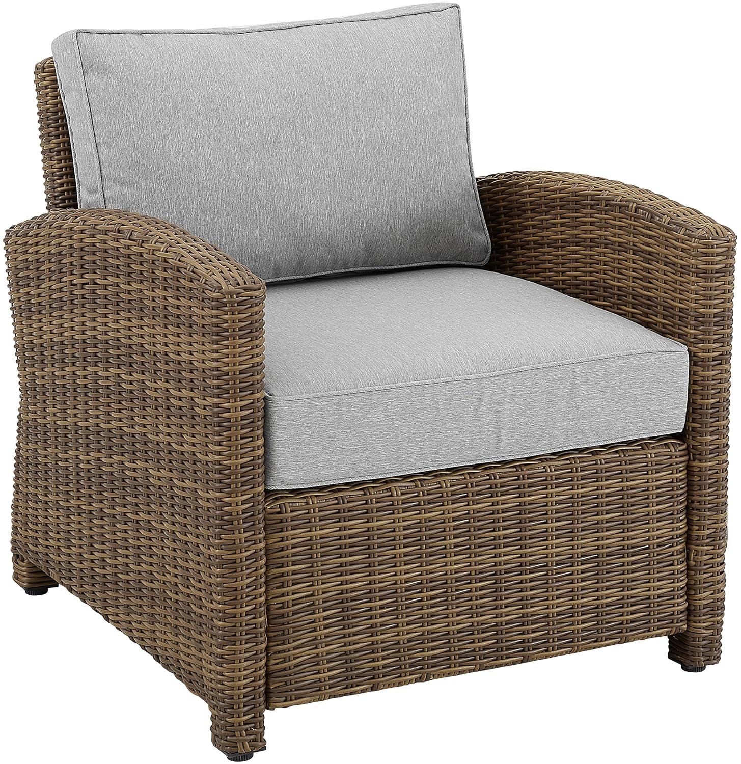 Bradenton Outdoor Wicker Arm Chair - Gray/Weathered Brown - Crosley: Steel Frame, UV-Resistant Patio Accent Chair