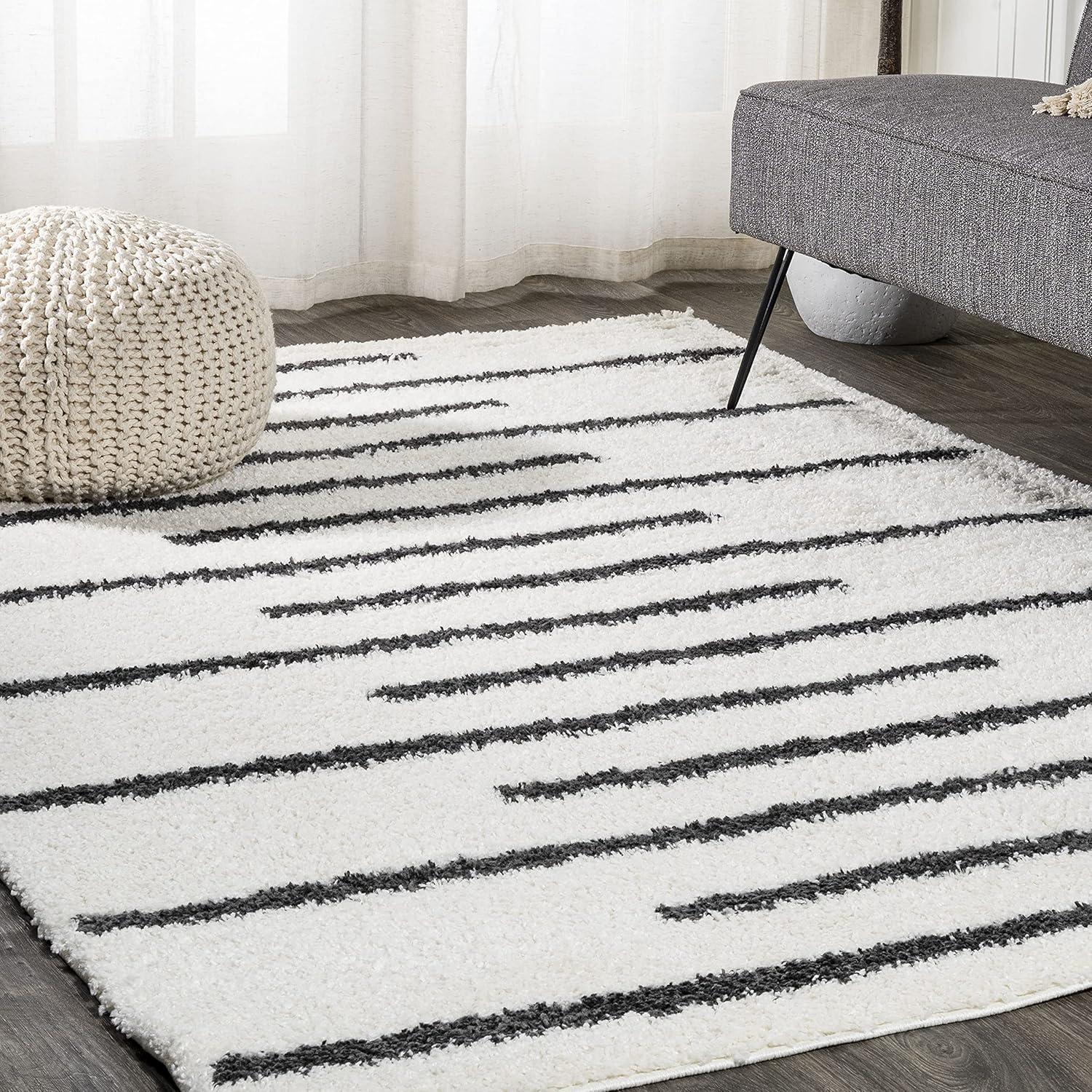 Alaro Berber Stripe Shag Indoor Area Rug - JONATHAN Y