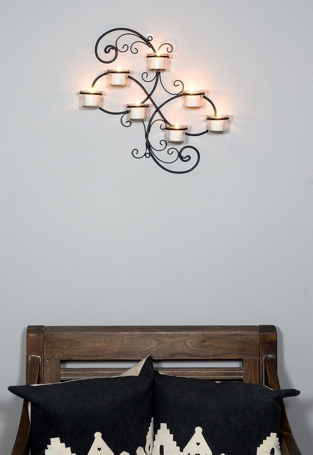 Modern Decorative Ivy Tea Light Candle Holder - Stonebriar Collection: Elegant Wall Sconce, 7 Glass Hurricanes