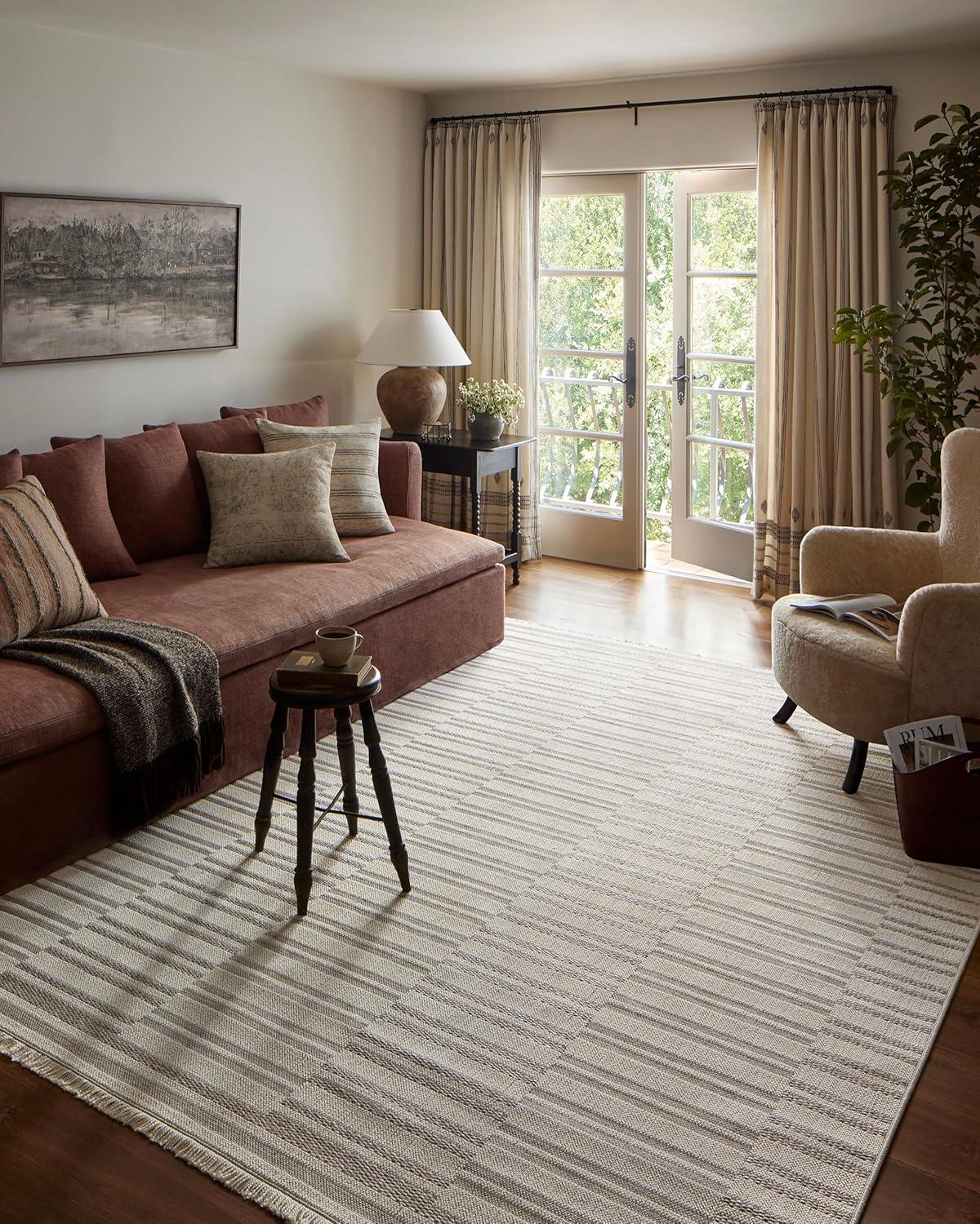Malibu II Indoor / Outdoor Rug by Amber Lewis x Loloi - Ivory and Dove / 3'9" x 5'9"