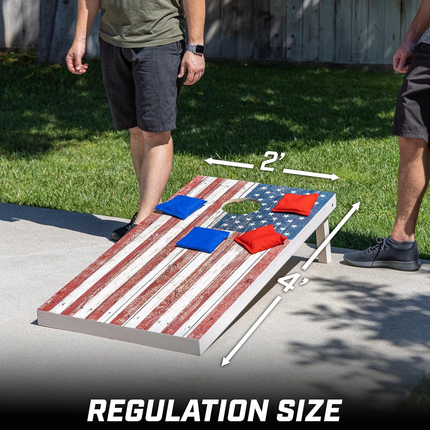 Rustic American Flag 4 ft x 2 ft Premium Wood Cornhole Set with Bean Bags