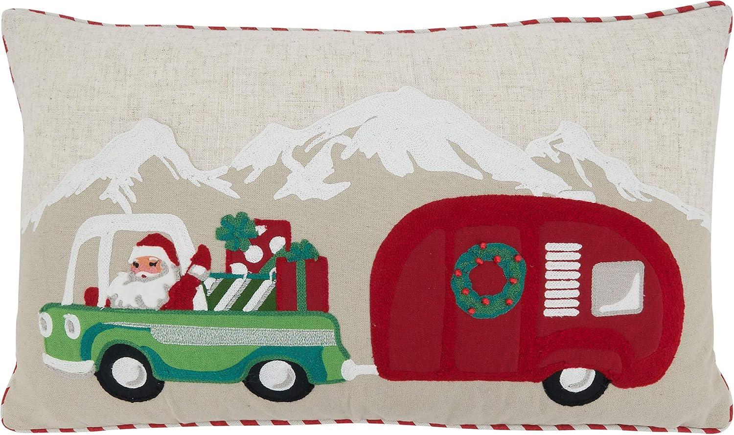 SARO 4173.M1424BC 14 x 24 in. Oblong Multicolor Santa Truck & Trailer Pillow Cover