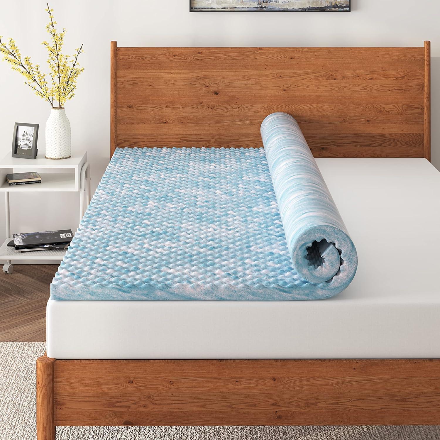 Twin Blue Gel Eggcrate Memory Foam Mattress Topper