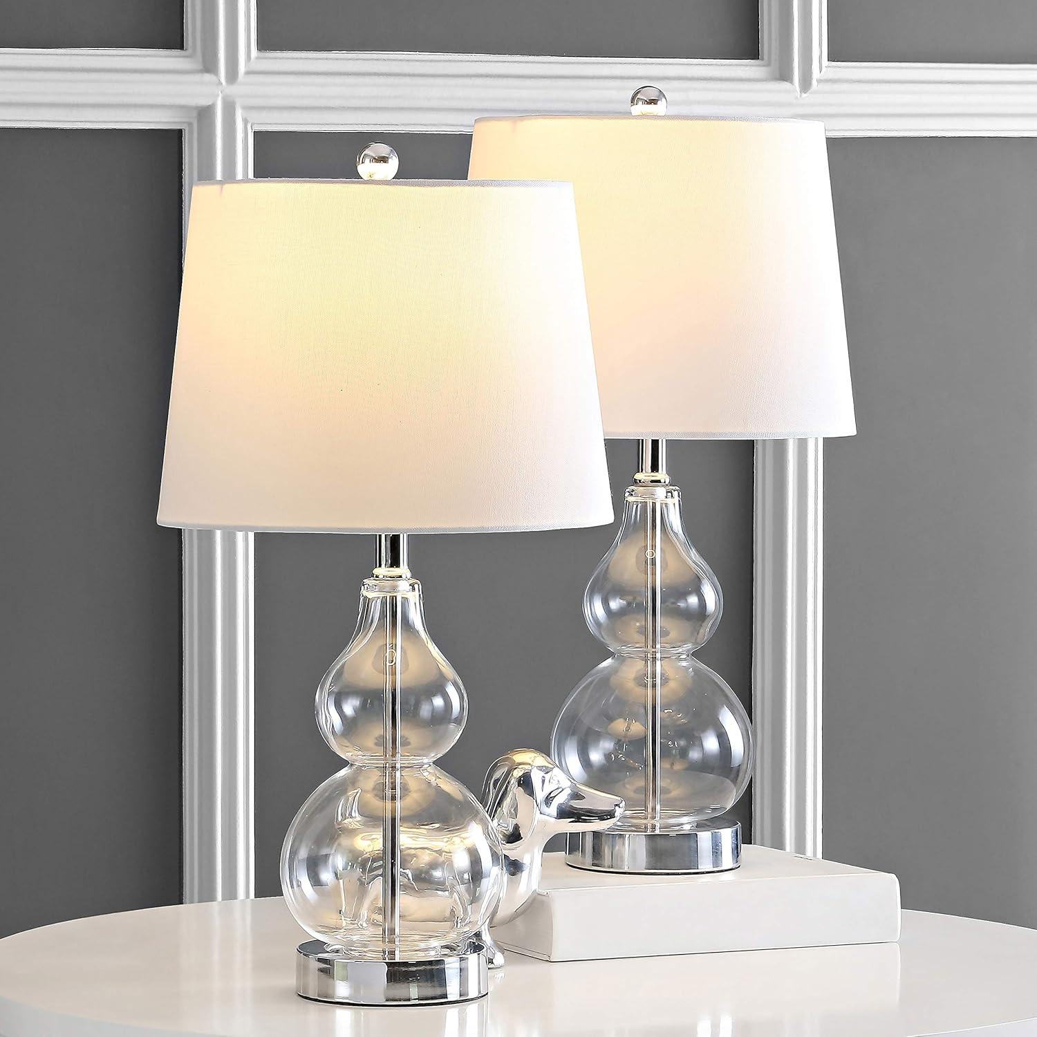 22" Clear and Chrome Glass Table Lamp Set with White Shade