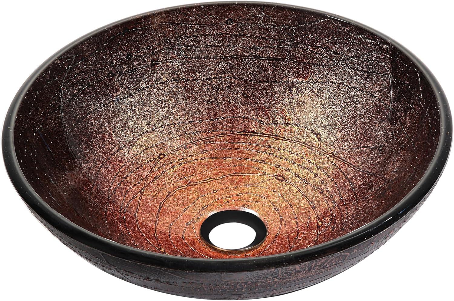 Copper Illusion Round Glass Vessel Sink with Pop-Up Drain