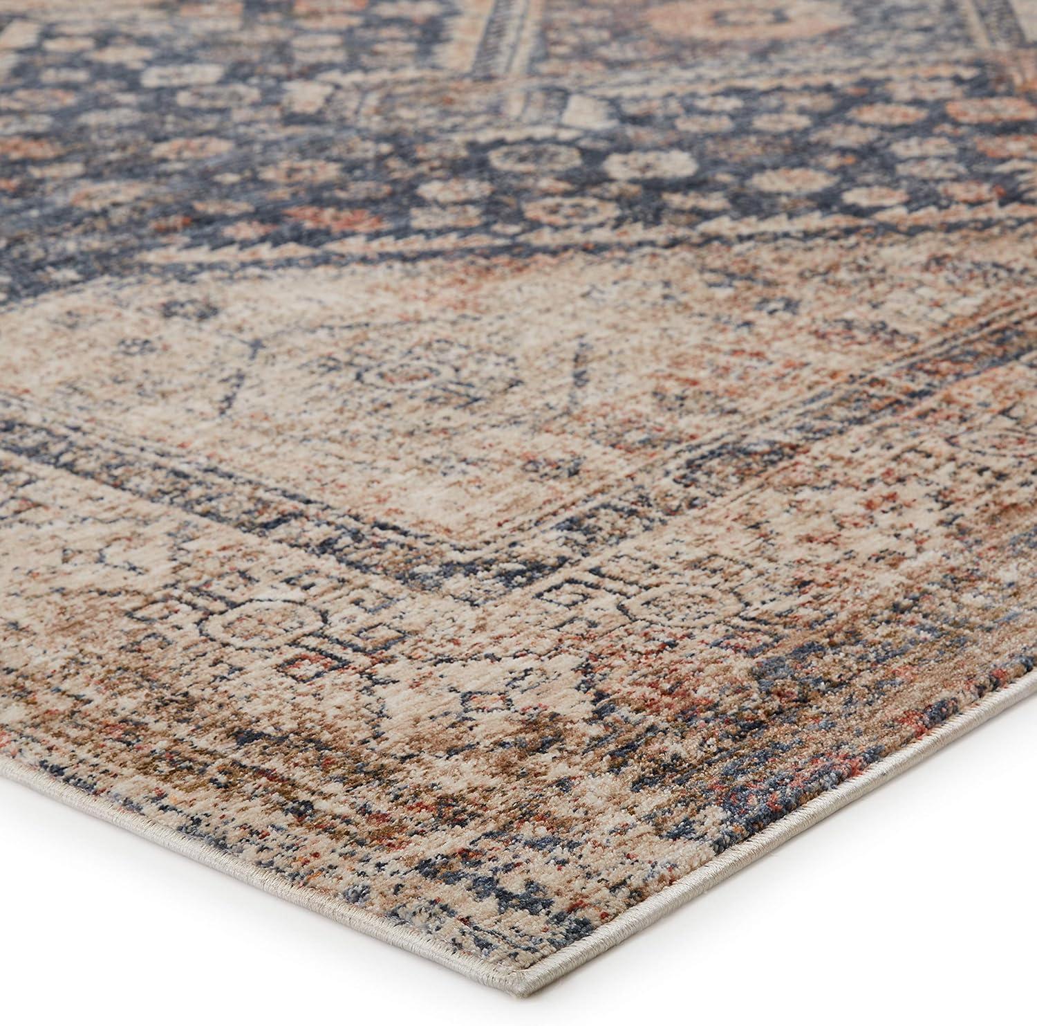 Blue and Taupe Synthetic Medallion 8' x 10' Area Rug