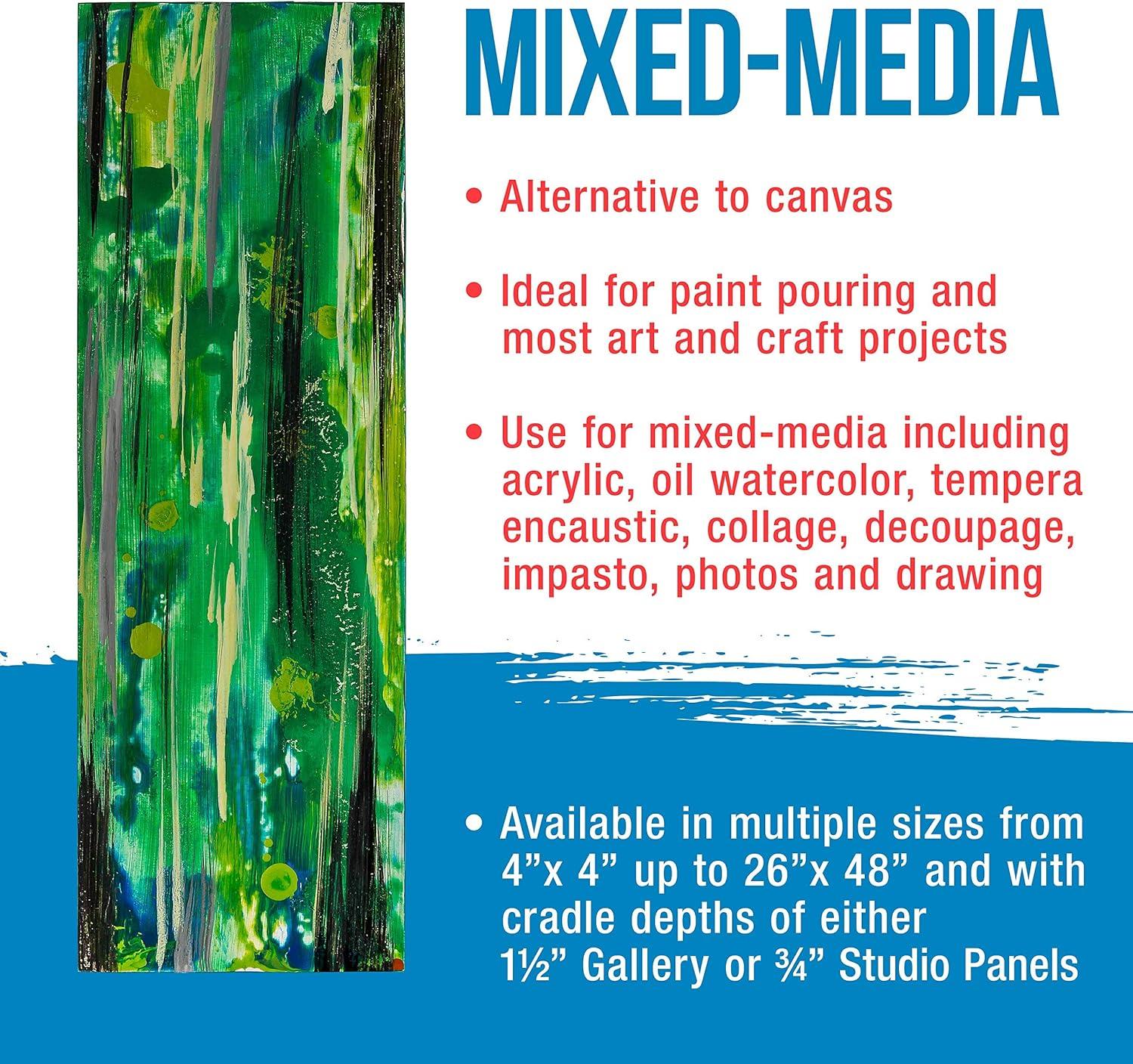 U.S. Art Supply 6" x 12" Unfinished Cradled Wood Panels for Painting, Gallery 1-1/2" Deep (4 Pack) - Artist Depth Wooden Wall Canvases - Mixed-Media Craft, Acrylic, Oil, Encaustic, Paint Pouring