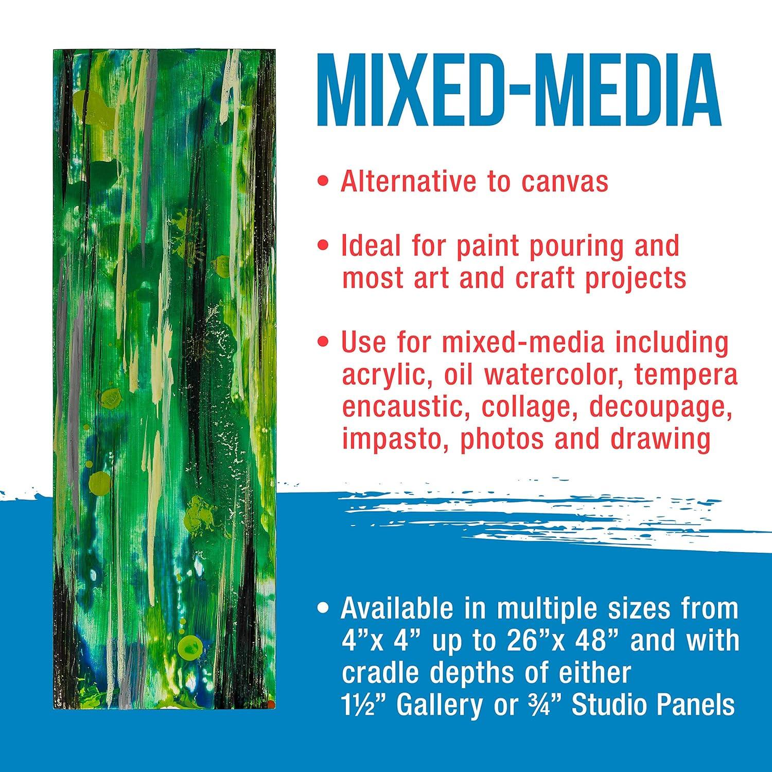 U.S. Art Supply 6" x 12" Unfinished Cradled Wood Panels for Painting, Gallery 1-1/2" Deep (4 Pack) - Artist Depth Wooden Wall Canvases - Mixed-Media Craft, Acrylic, Oil, Encaustic, Paint Pouring