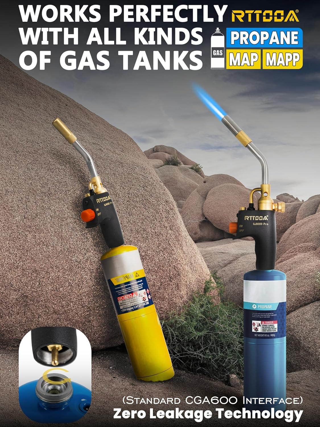 High Intensity Propane Torch Head Adjustable, GJ-8000pro Trigger Start Map/Mapp Gas Torch Kit with Self Ignition,Pencil Flame Welding Torch Fuel by MAPP, MAP/PRO（CSA Certified)