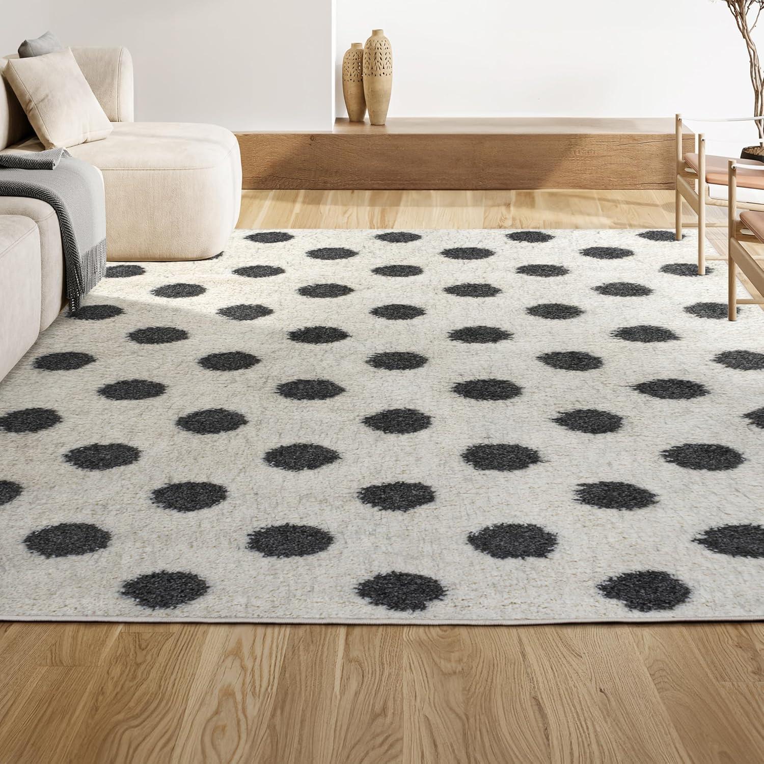 3'x5' Pere Modern Charcoal Dot Shag Area Rug, White/Black - JONATHAN Y