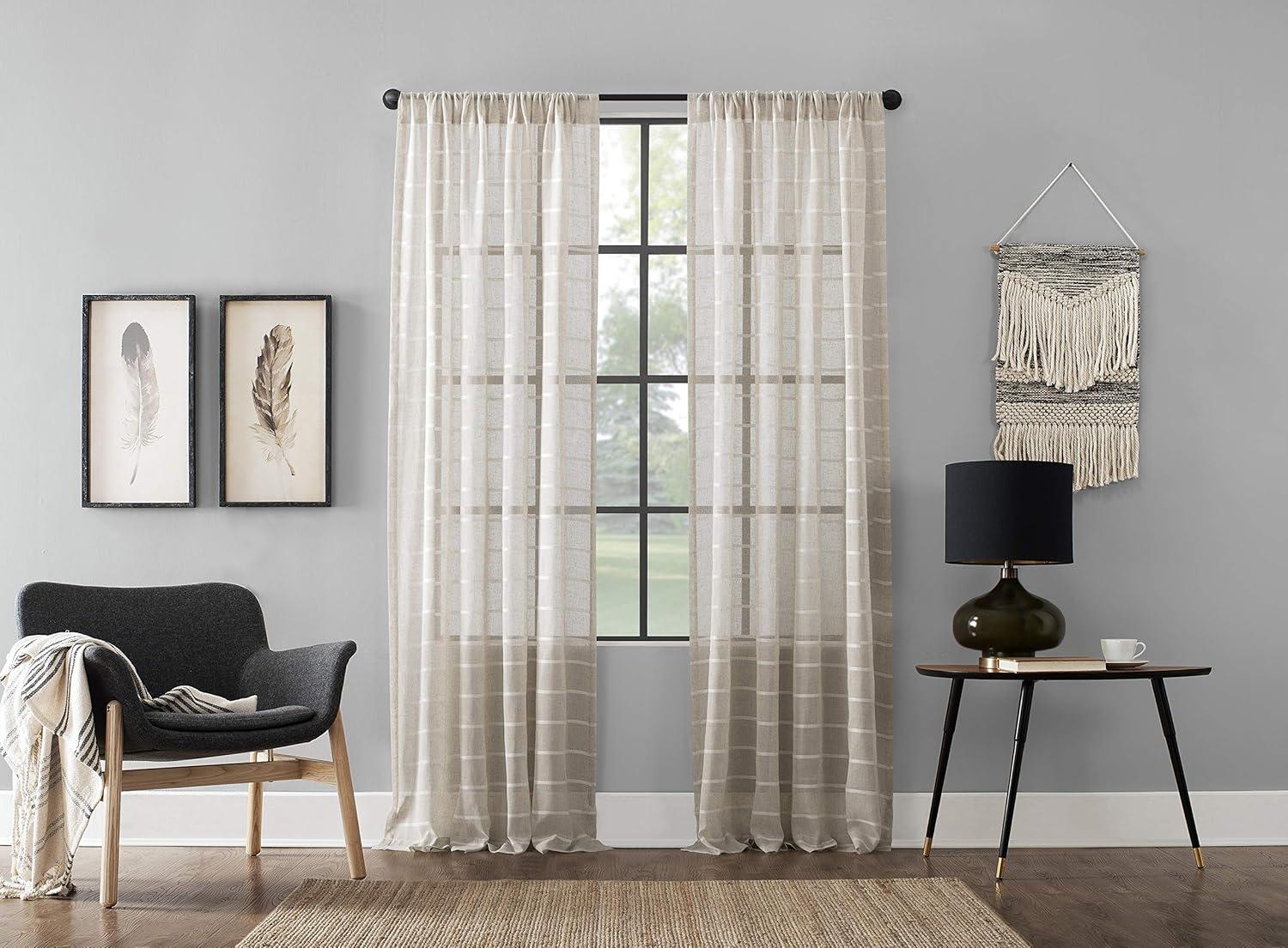 Clean Window Aso Twill Stripe Anti-Dust Linen Blend Sheer Curtain Panel