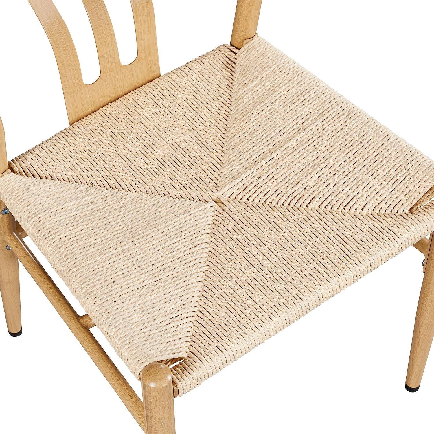 Natural Wood and Rattan Wishbone Arm Chair Set