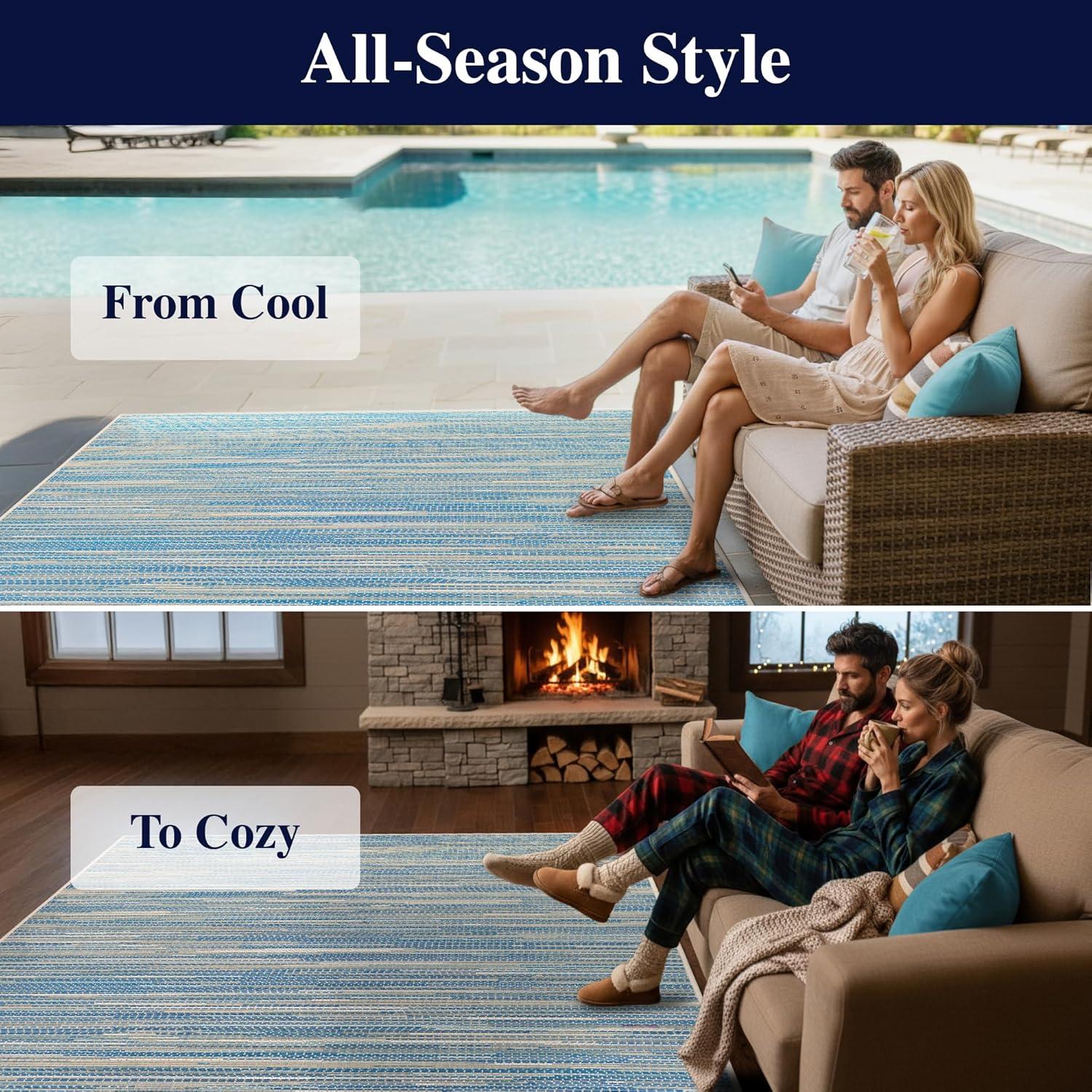 Couristan Monaco Alassio Indoor / Outdoor Area Rug, Sand-Azure Blue-Turquoise, 3'9" x 5'5"