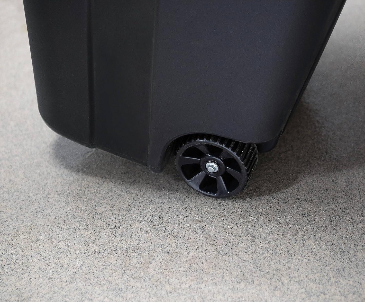 Hyper Tough 32 Gallon Wheeled Heavy Duty Plastic Garbage Can, Attached Lid, Black