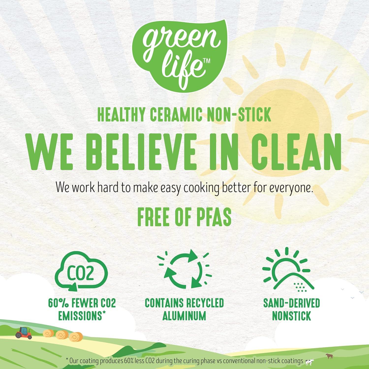 GreenLife GreenLife Artisan Healthy Ceramic Nonstick, 1L And 2L Saucepan Set, Stainless Steel Handle