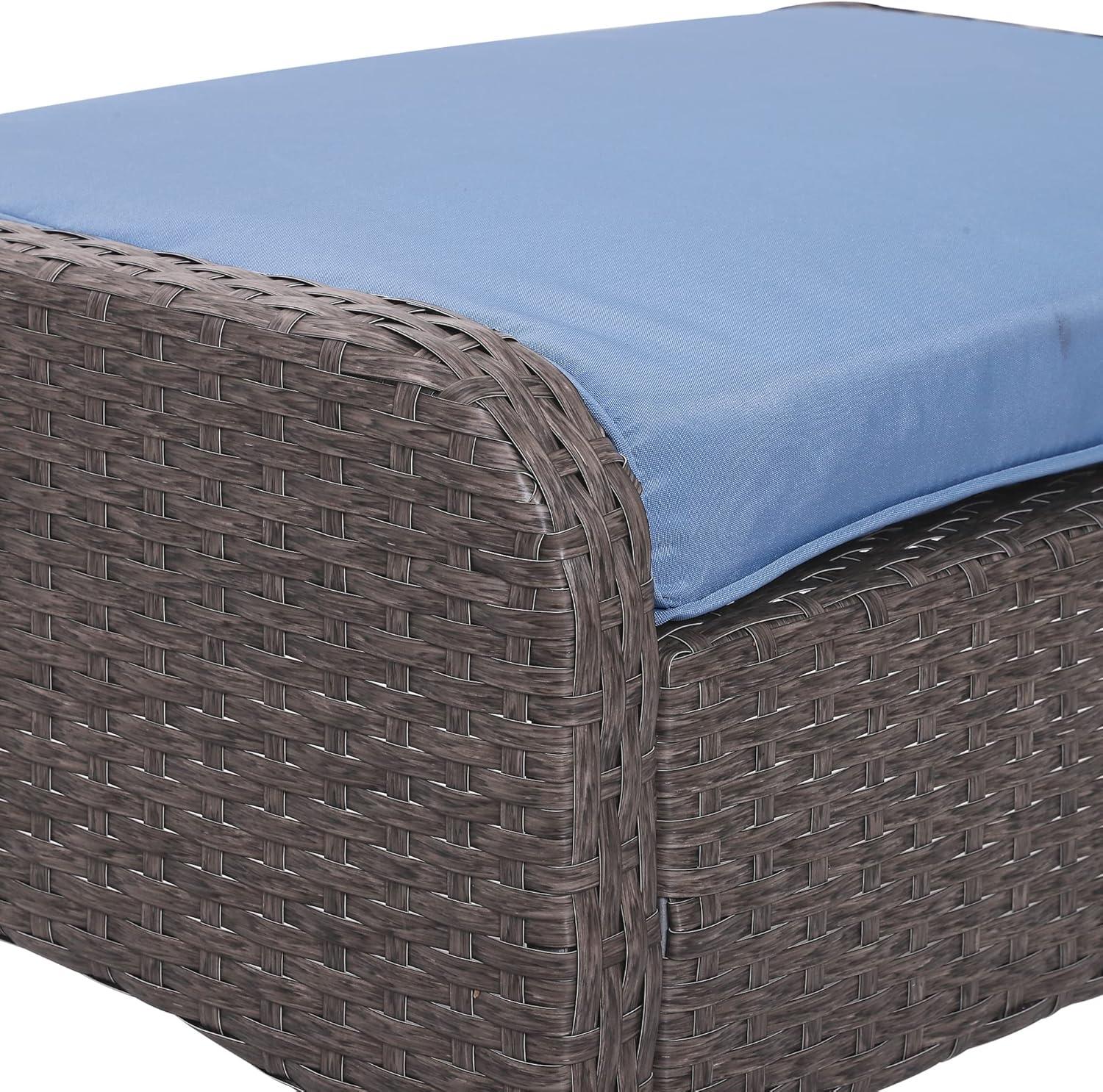 Outsunny 5 Piece Rattan Wicker Lounge Chair, Outdoor Patio Conversation Set with 2 Cushioned Chairs, 2 Ottomans & Top Coffee Table, Brown