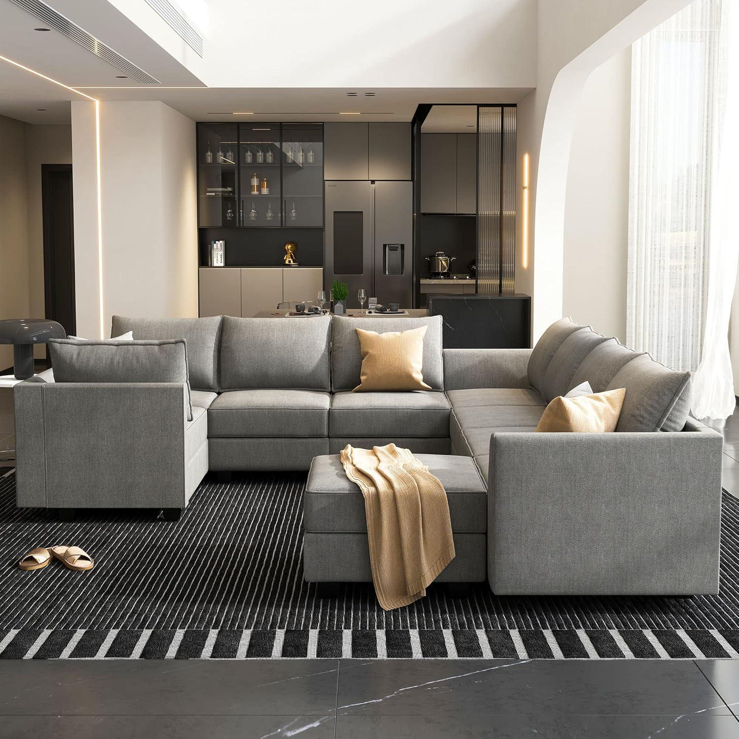 HONBAY Convertible Sectional Couch with Reversible Chaise Modern L-Shape Sofa 4-Seat Couch Modular Sectional Sofa with Storage Seats, Grey