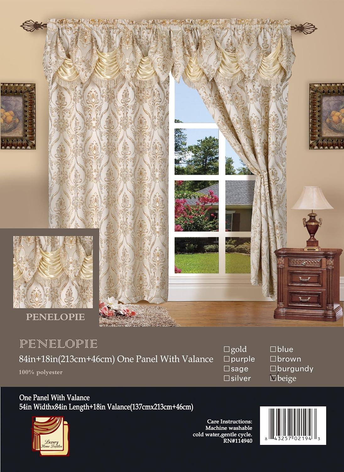 Curtain Panel Set with Attached Waterfall Valance, Jacquard Fabric, (SET of 2), 54 x 84 Inches, Sage Green