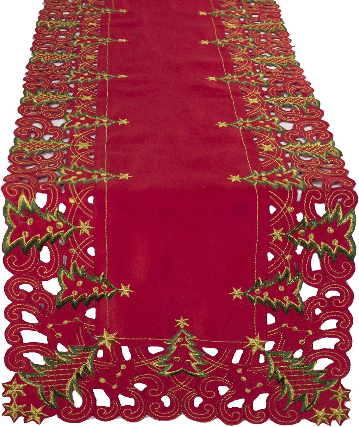 Fennco Styles Pandora Collection Holiday Christmas Tree Tablecloth - 2 Colors (Red, 16"x68" Table Runner)