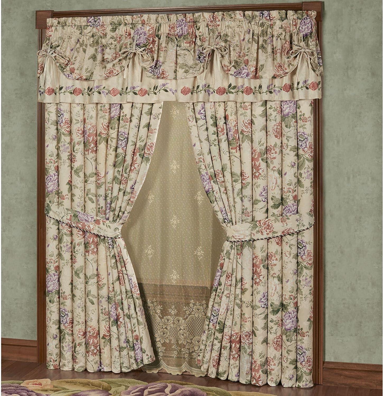 Meadow Collection - Floral Tie-up Valance - Champagne - Victorian Style - Luxurious Window Valances for Bedroom Valance Tie Up 60 x 18 Inches