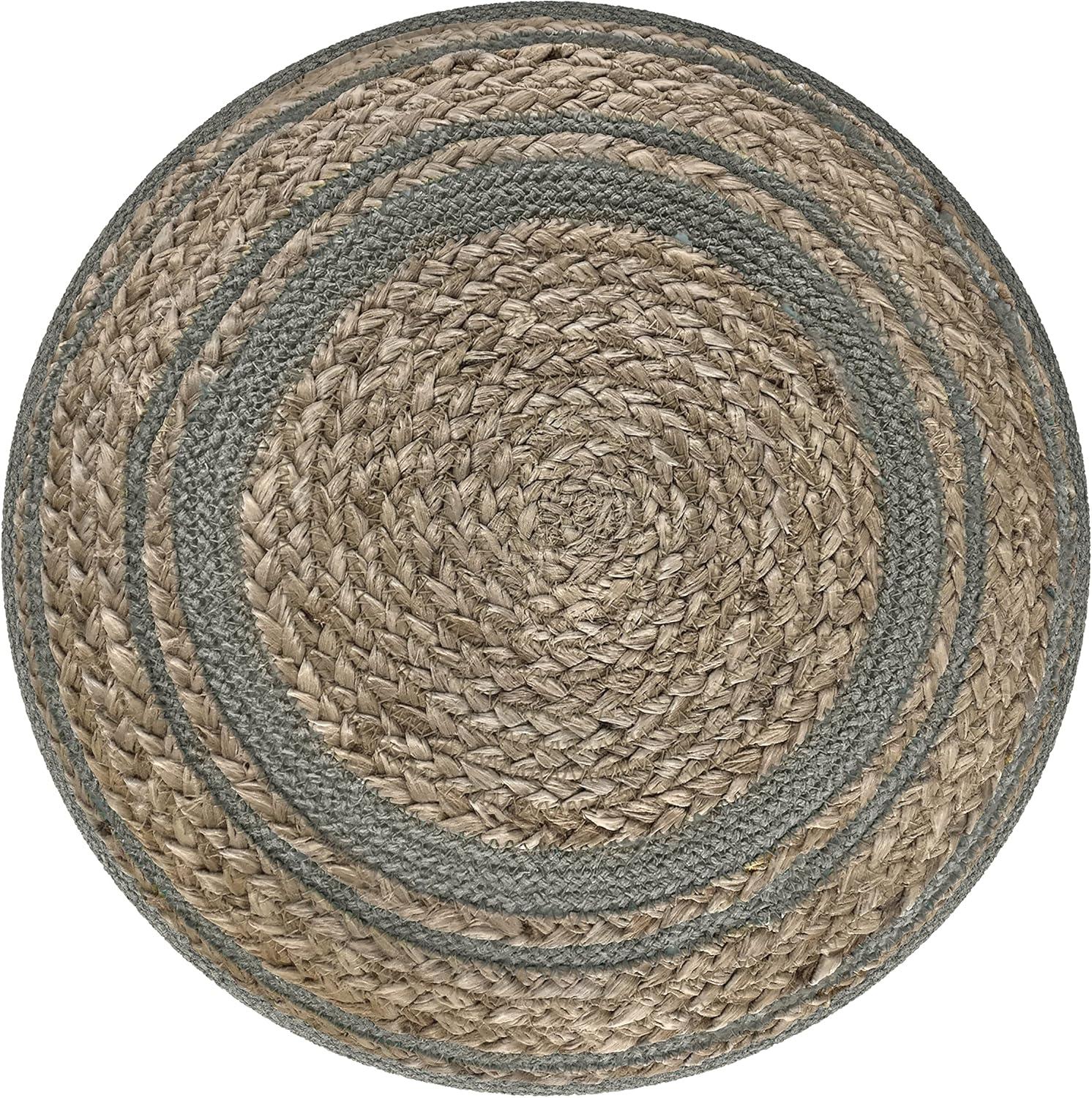 SIMPLIHOME Serena Contemporary Round Braided Pouf in Dove Grey Cotton for the Living Room, Bedroom and Kids Room