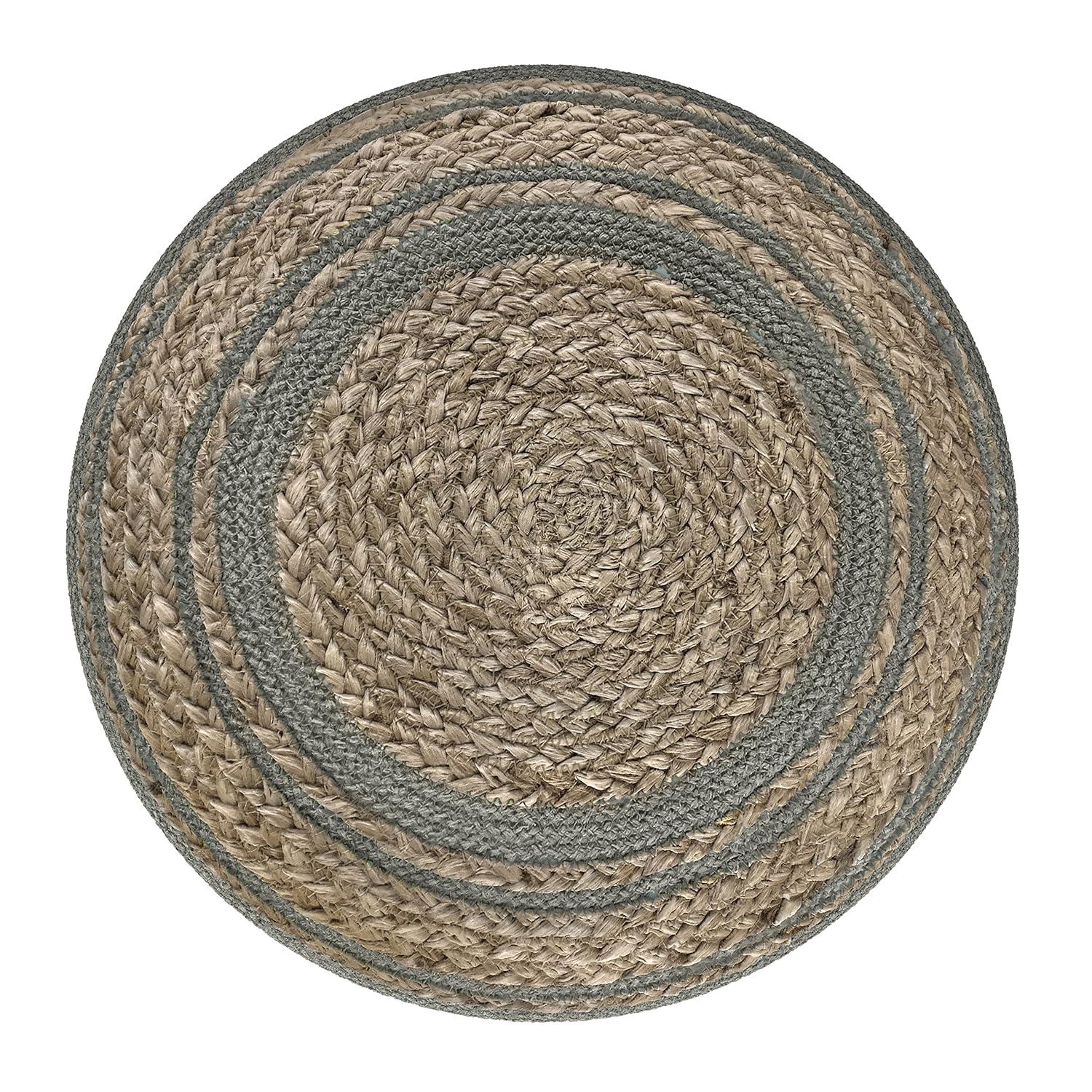 Serena 14 in. H Contemporary Round Braided Pouf In Dove Grey Hand Braided Cotton Jute